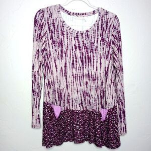 LOGO Lori Goldstein Purple Tie Dye Effect Long Sleeve Blouse
